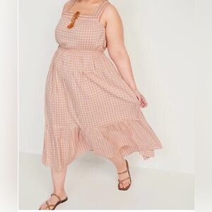 Old Navy 3X Tank Maxi Dress Checkered Waist-Defined Pockets Embroidered Vacation